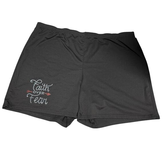 5/$35  Faith over Fear Womens Shorts Sz 4XL Black Dot Print Sleep Workout Lounge - Picture 3 of 6